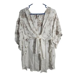 Lucky Brand Embroidered Tie‎ Front Boho Fairy Grunge Whimsygoth Office Blouse OS